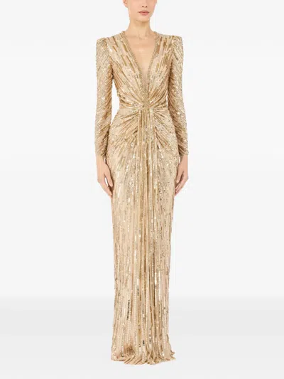 Jenny Packham Darcy Sequin-embellishment Maxi Dress In Gold