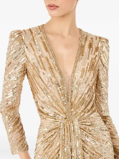 Jenny Packham Darcy Sequin-embellishment Maxi Dress In Gold