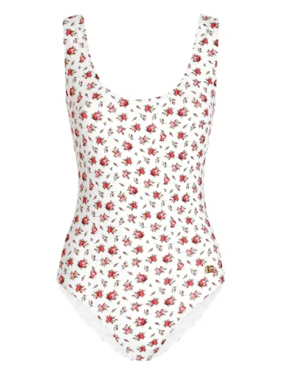Dolce & Gabbana Small Rose-print One-piece Swimsuit In Multi