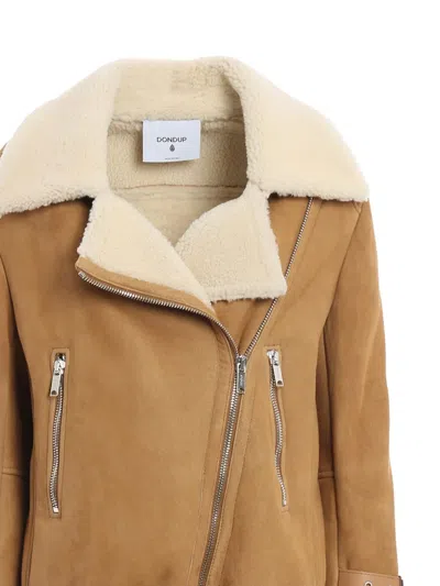 Dondup Shearling Belted Leather Jacket In Brown