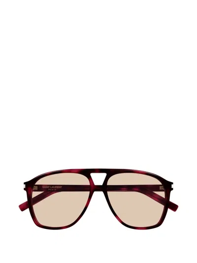 Saint Laurent Tortoiseshell Sl 596 Dune Rectangular Sunglasses In Brown