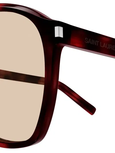 Saint Laurent Tortoiseshell Sl 596 Dune Rectangular Sunglasses In Brown