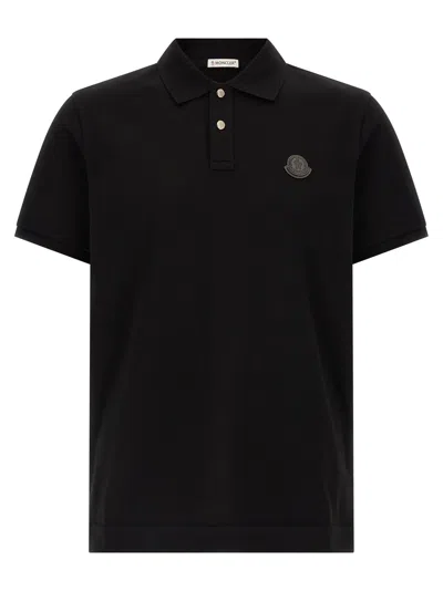 Moncler Logo Patch Cotton Piquet Polo Shirt In Black