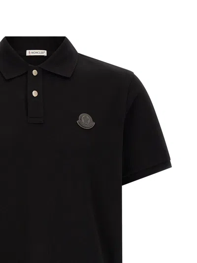 Moncler Logo Patch Cotton Piquet Polo Shirt In Black