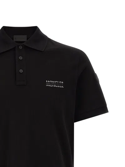Moncler Polo T-shirt With Logo-patch In Black