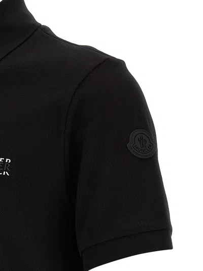 Moncler Polo T-shirt With Logo-patch In Black