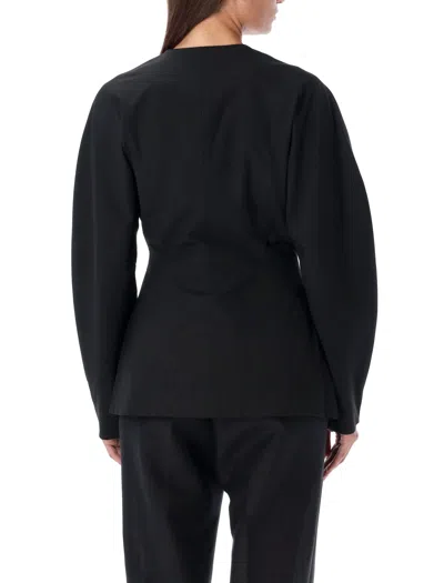 Ganni Black Fitted Drapey Melange Blazer In Black