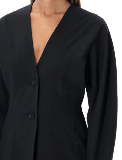 Ganni Black Fitted Drapey Melange Blazer In Black