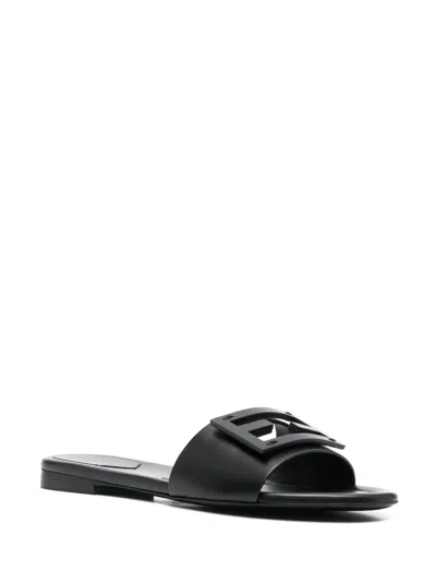 Fendi Wide-band Slide Sandals With Ff Baguette Motif In Blue