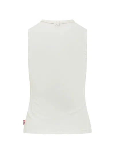 Diesel Sleeveless Ribbed Zip-front Top With Tie Strap In White