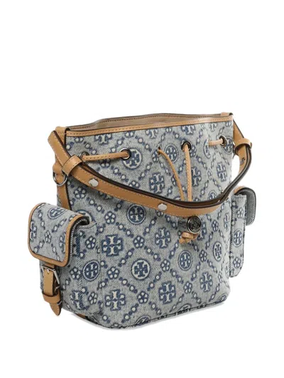 Tory Burch T Monogram Drawstring Bucket Bag In Blue