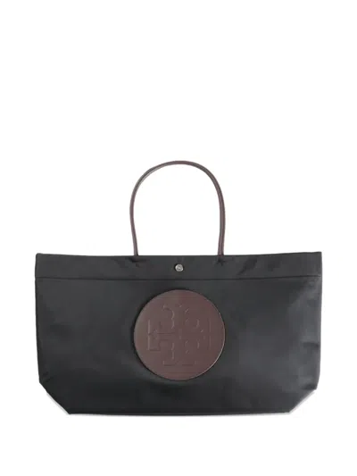 Tory Burch Ella Twisted Black Tote Bag With Logo On The Front In Ecoleather Woman In Black