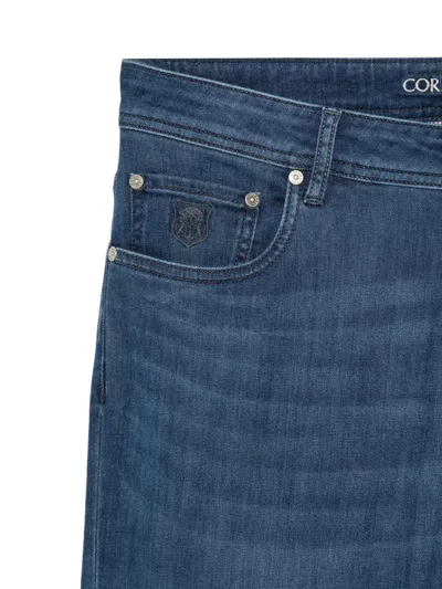 Corneliani Logo Patch Denim Jeans In Blue