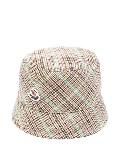 Moncler Plaid Logo Patch Hat In Multi