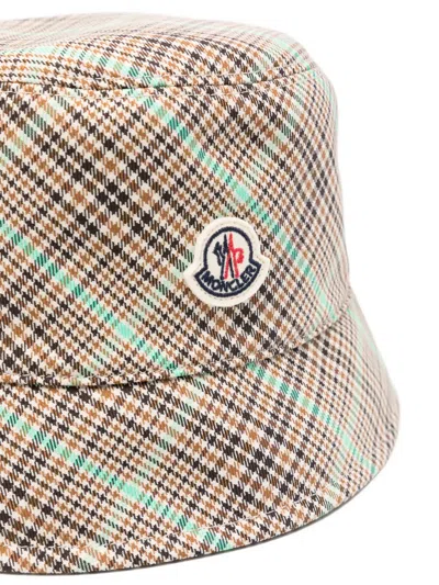 Moncler Plaid Logo Patch Hat In Multi