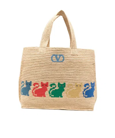 Valentino Garavani  Garavani Raffiachat Large Raffia Shopping Bag Woman Natural Uni In Brown