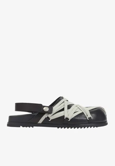 Rick Owens Megalace Mule Granola Black Leather Sandals