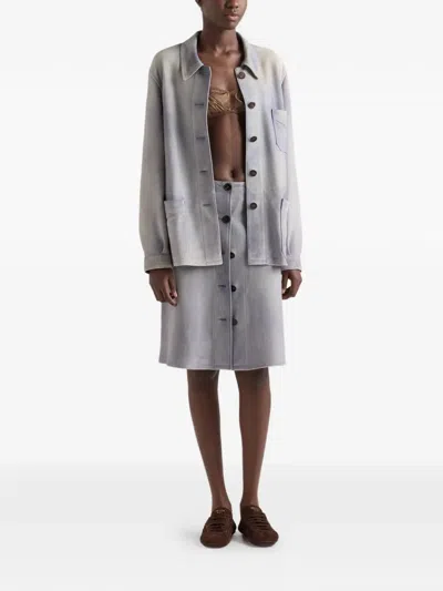 Prada Suede Caban Jacket In Blue