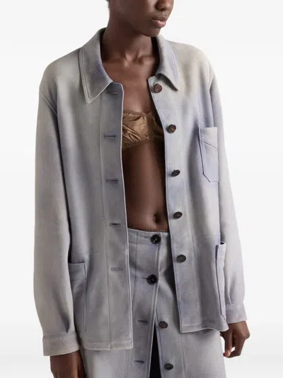 Prada Suede Caban Jacket In Blue
