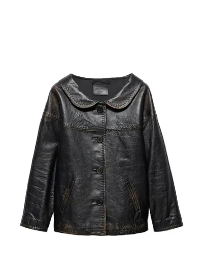 Prada Nappa Leather Single-breasted Jacket In Black
