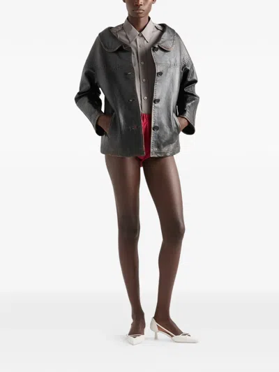 Prada Nappa Leather Single-breasted Jacket In Black