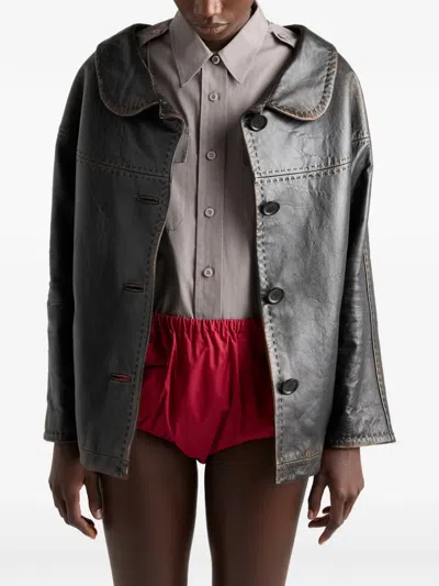 Prada Nappa Leather Single-breasted Jacket In Black