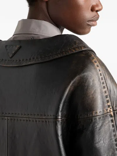 Prada Nappa Leather Single-breasted Jacket In Black