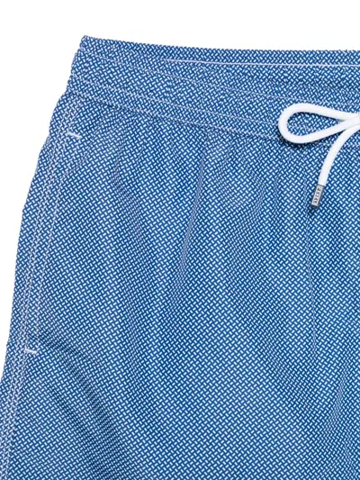 Fedeli Drawstring Pattern Swim Shorts In Blue