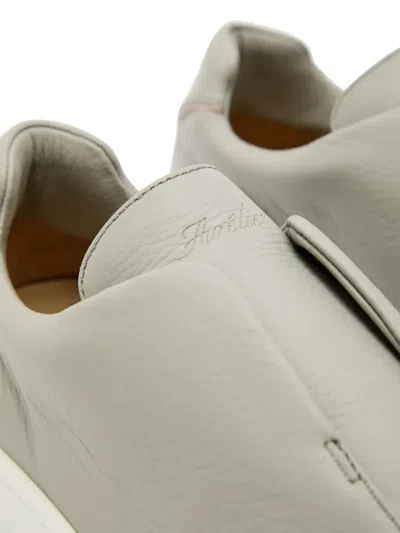 Aurélien Aur3 Grained Leather Sneakers In Gray
