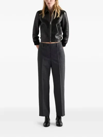 Prada Leather Blouson Jacket In Black