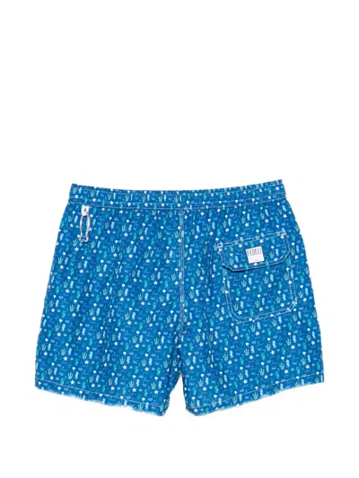 Fedeli Drawstring Graphic Swim Shorts In Blue