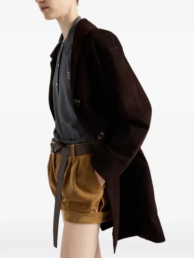 Prada Suede Coat In Brown