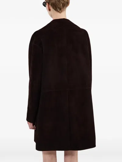 Prada Suede Coat In Brown
