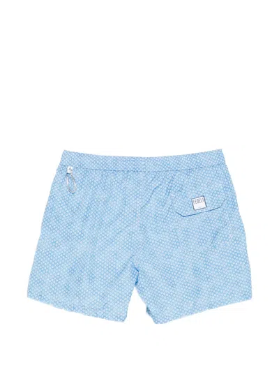 Fedeli Drawstring Patterned Beach Shorts In Blue