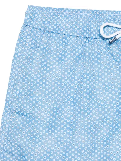 Fedeli Drawstring Patterned Beach Shorts In Blue