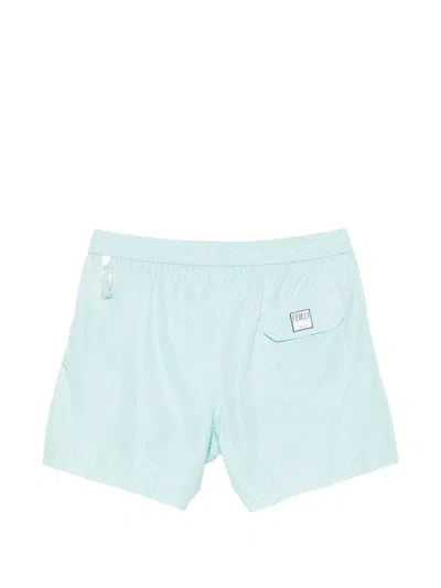 Fedeli Drawstring Patterned Swim Shorts In Blue