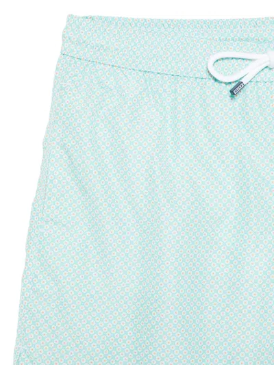 Fedeli Drawstring Patterned Swim Shorts In Blue