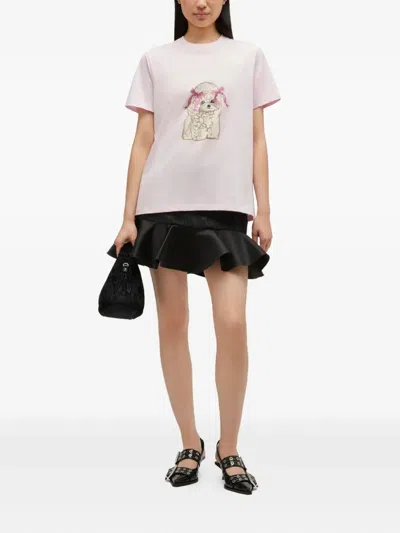 Ganni Graphic Print Crew Neck Short Sleeve Top In Multi