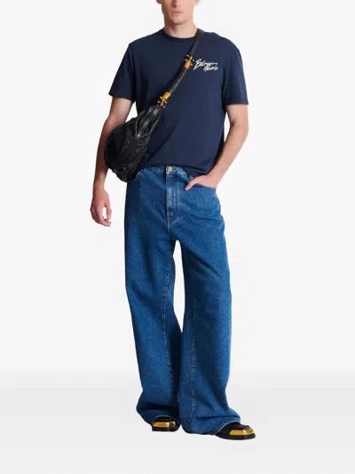 Balmain Printed Cotton T-shirt In Blue