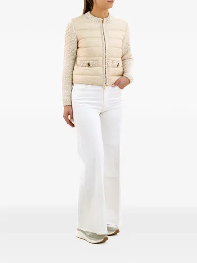 Moncler Quilted-panel Jacket In Neutral