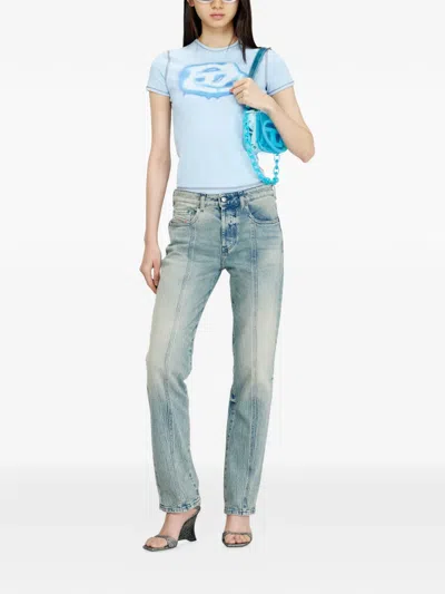 Diesel Blue Slim Graffiti-effect Logo T-shirt In Blue