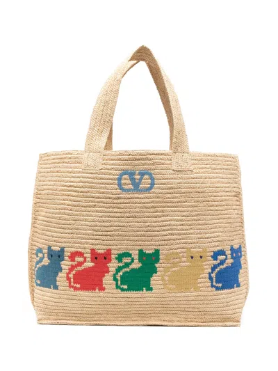 Valentino Garavani  Garavani Raffiachat Large Raffia Shopping Bag Woman Natural Uni In Neutral