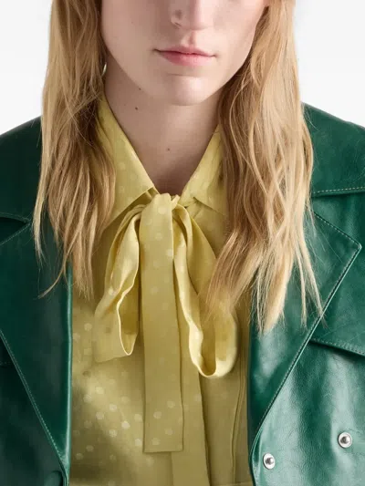 Prada Double-breasted Leather Coat In Green