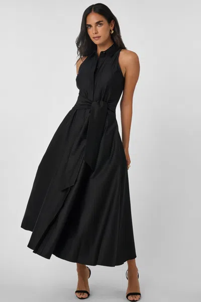 Toccin Chelsea Sleeveless Tie-front Midi Shirt Dress In Black