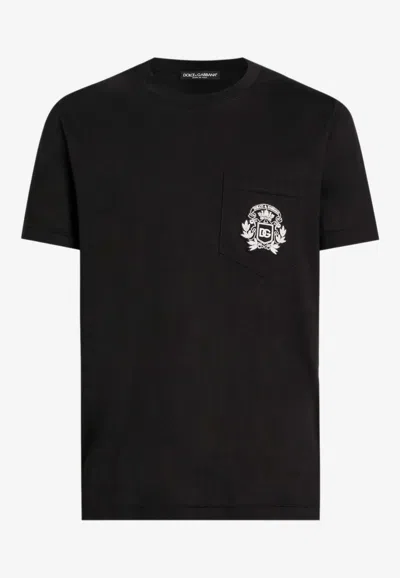 Dolce & Gabbana Crewneck T-shirt With Embroidered-logo In Black