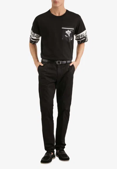 Dolce & Gabbana Cotton And Silk T-shirt With Print In Black