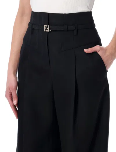 Fendi Black Grain De Poudre Wool Pants In Black