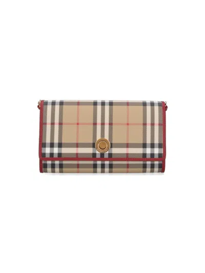 Burberry Hannah Check Coated Canvas Wallet On A Chain In Red