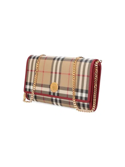 Burberry Hannah Check Coated Canvas Wallet On A Chain In Red