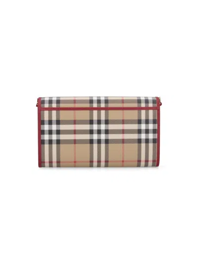 Burberry Hannah Check Coated Canvas Wallet On A Chain In Red